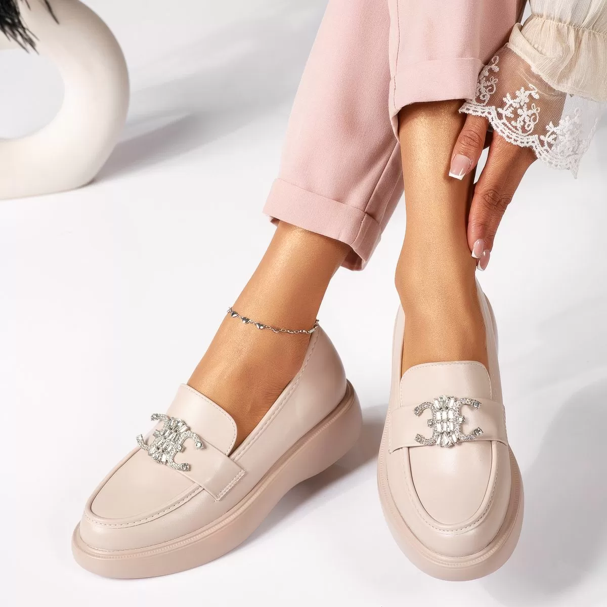 Pantofi casual dama bej din piele ecologica Ivy #18324
