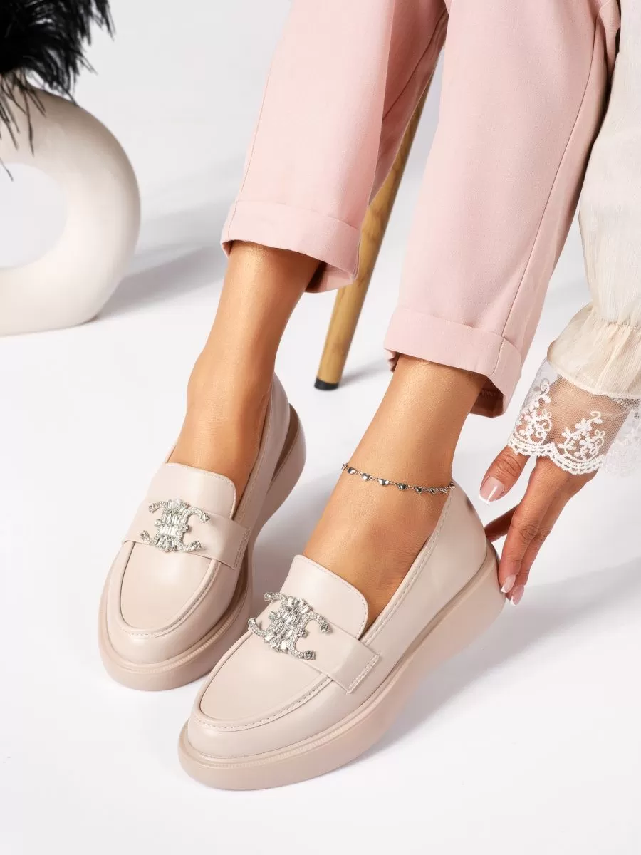 Pantofi casual dama bej din piele ecologica Ivy #18324