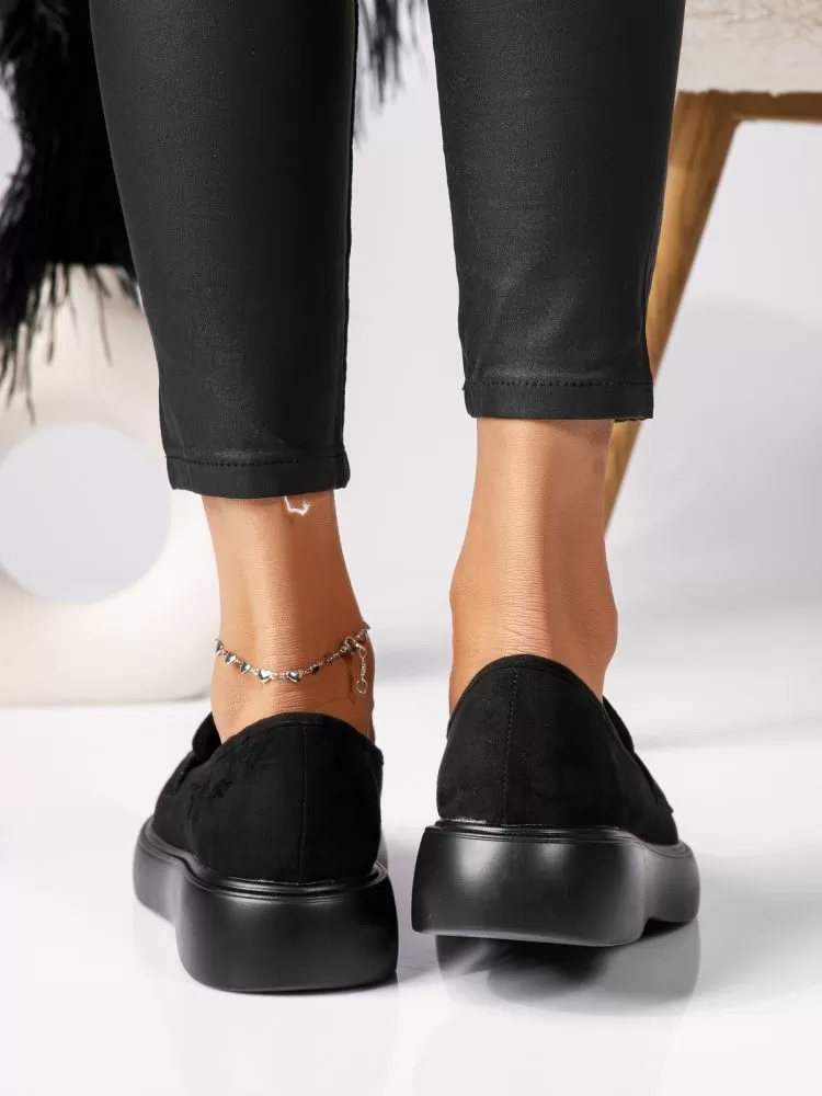 Pantofi casual dama negri din piele ecologica intoarsa Ivy #18325