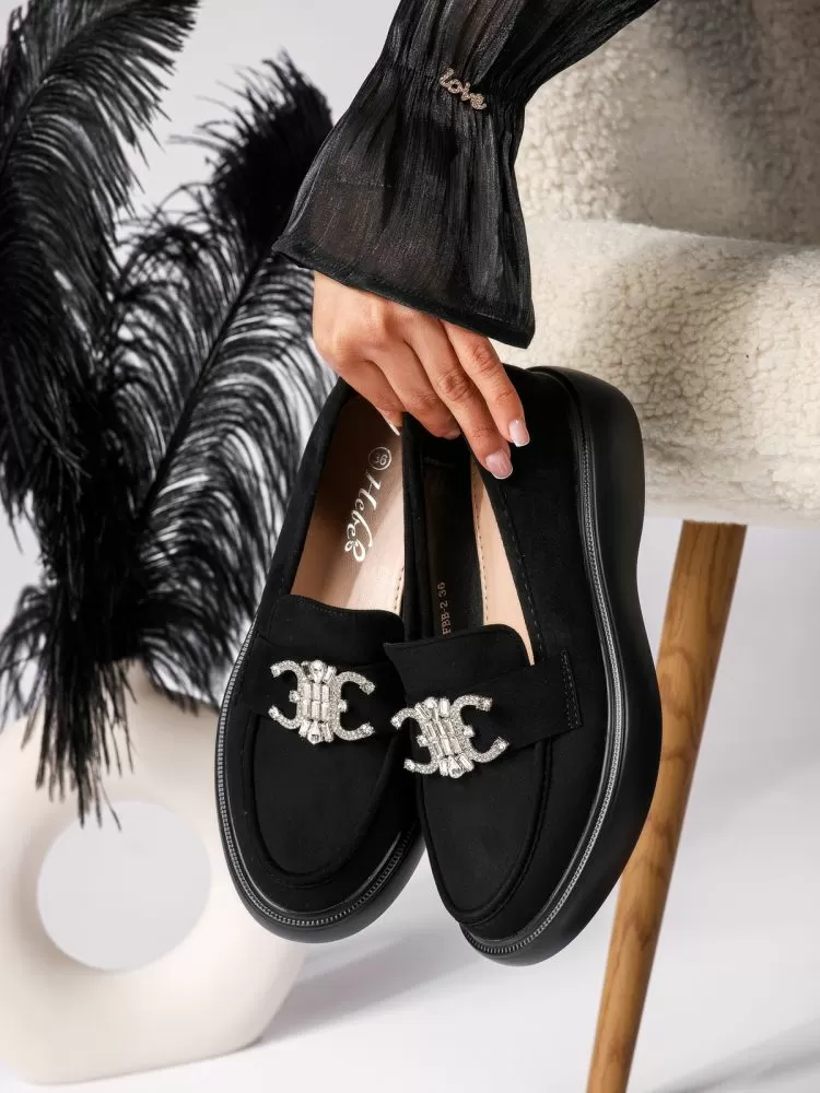 Pantofi casual dama negri din piele ecologica intoarsa Ivy #18325