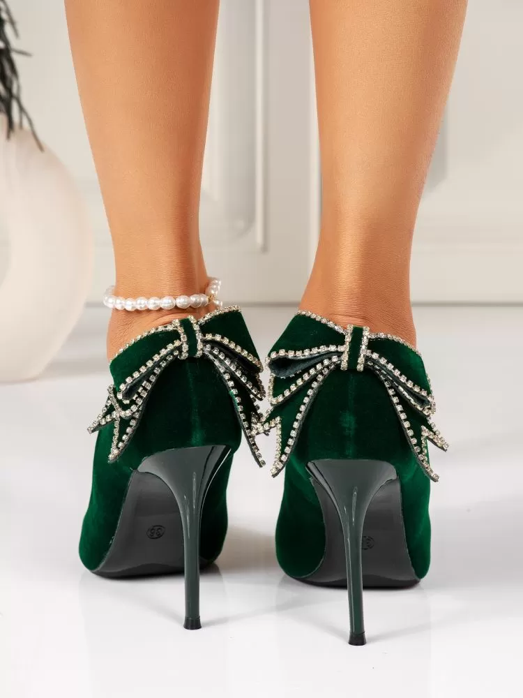 Pantofi cu toc dama verzi din piele ecologica intoarsa Harper #18350