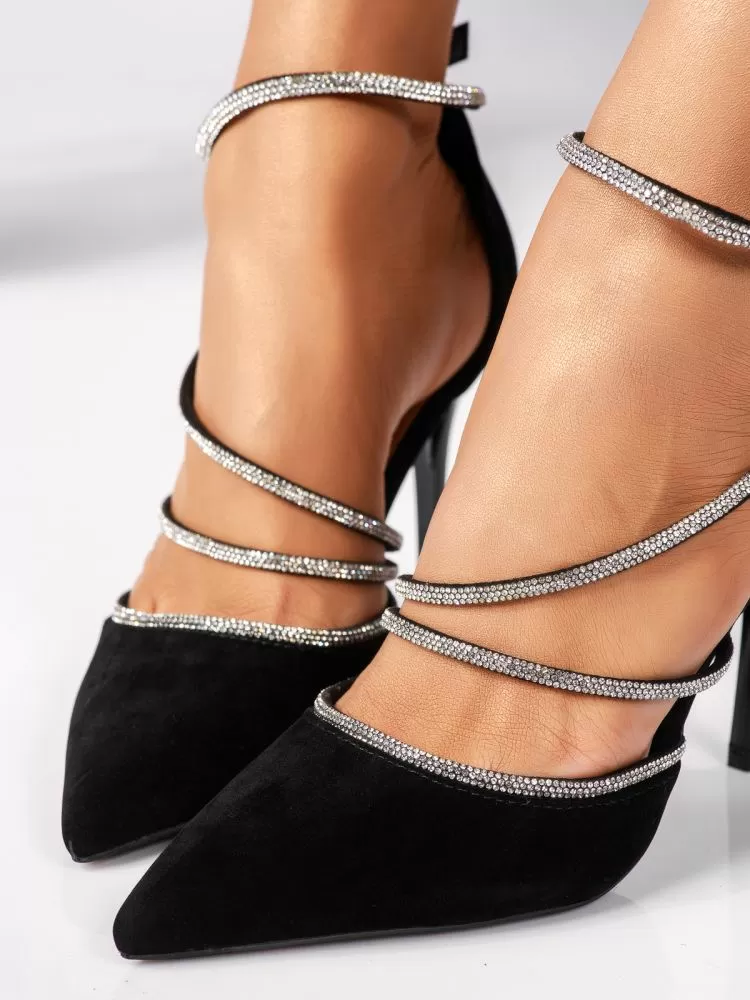 Pantofi cu toc dama negri din piele ecologica intorasa Sophia #18359