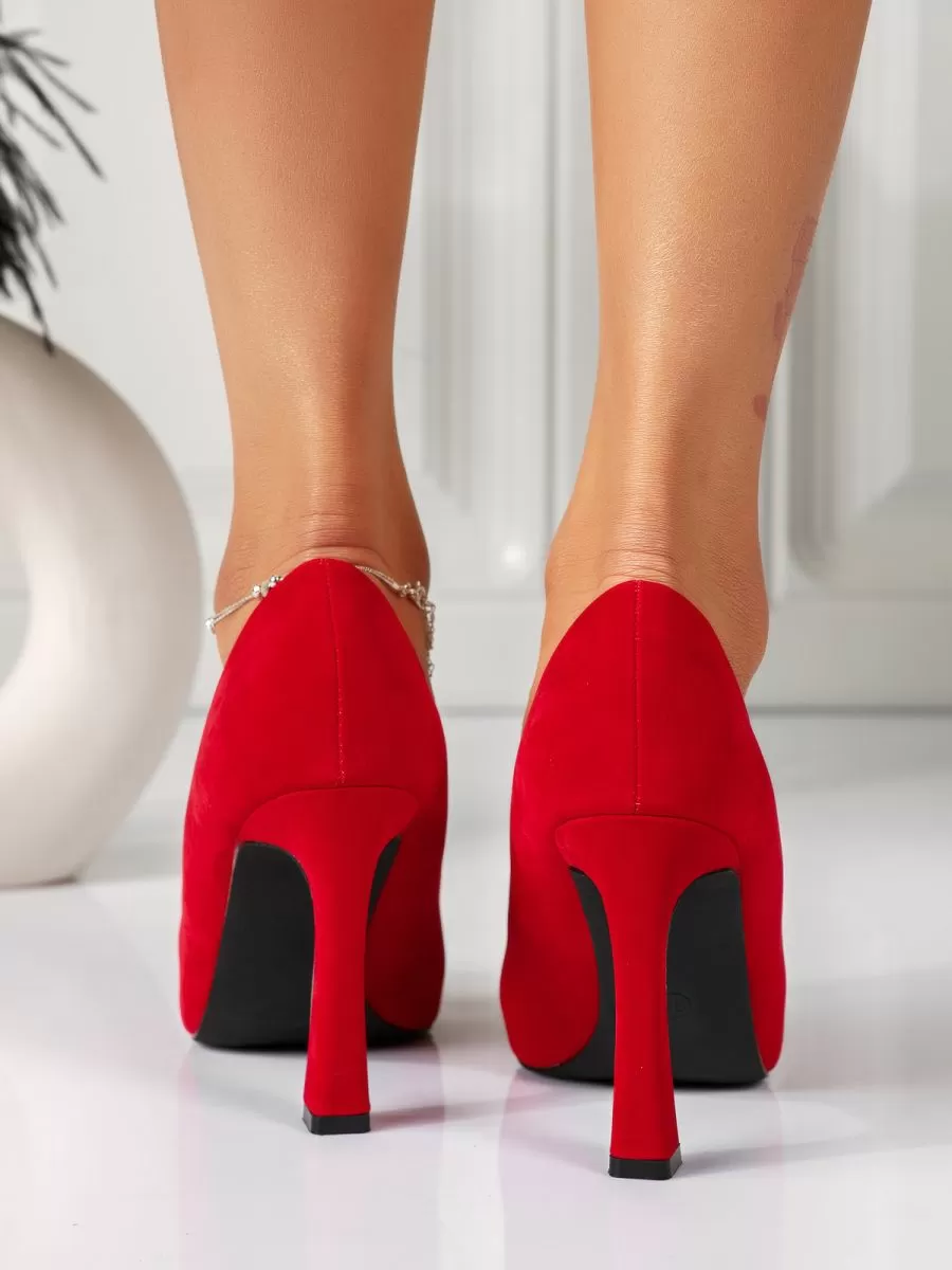 Pantofi cu toc dama rosii din piele ecologica intorasa Hadley #18365