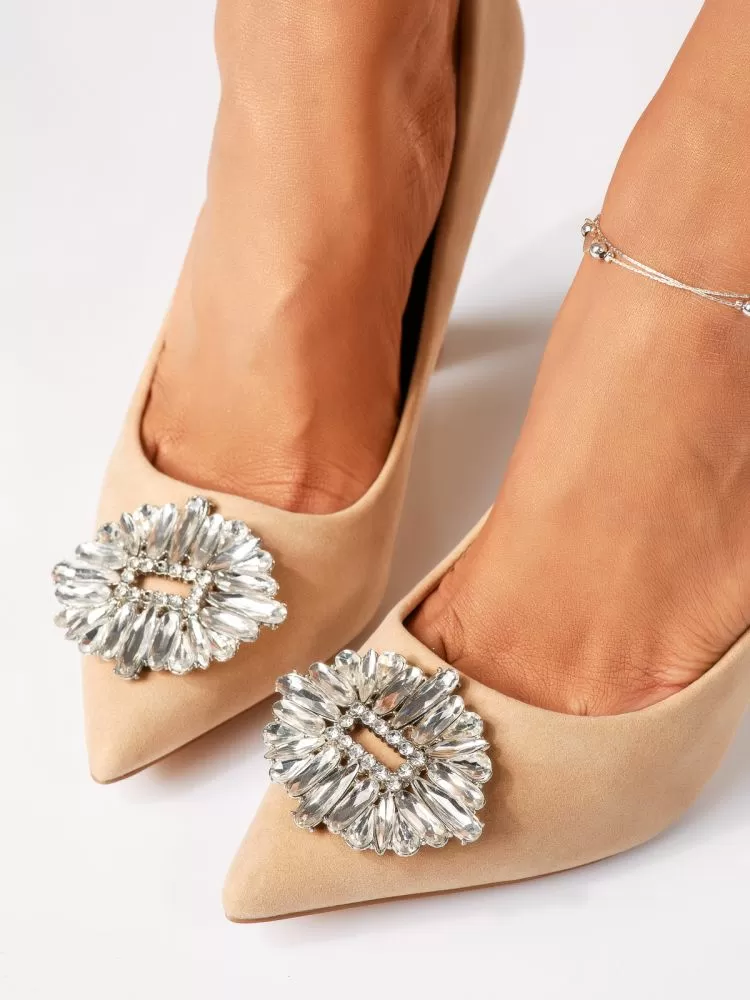 Pantofi cu toc dama bej din piele ecologica intorasa Hadley #18366