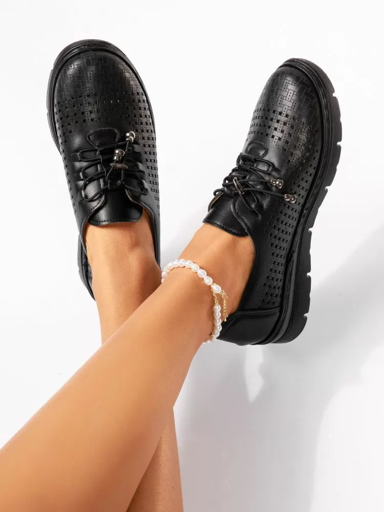 Pantofi casual dama negri din piele ecologica Tessa #18367