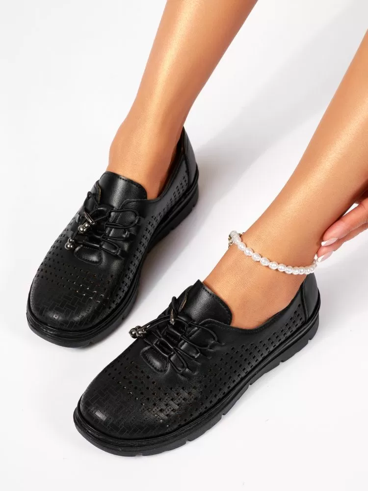 Pantofi casual dama negri din piele ecologica Tessa #18367