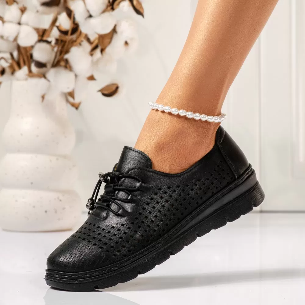 Pantofi casual dama negri din piele ecologica Tessa #18367