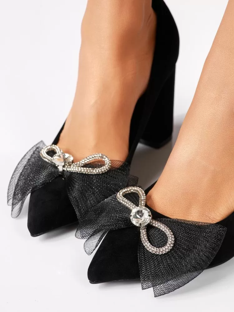 Pantofi cu toc dama negri din piele ecologica intoarsa Quinn #18376