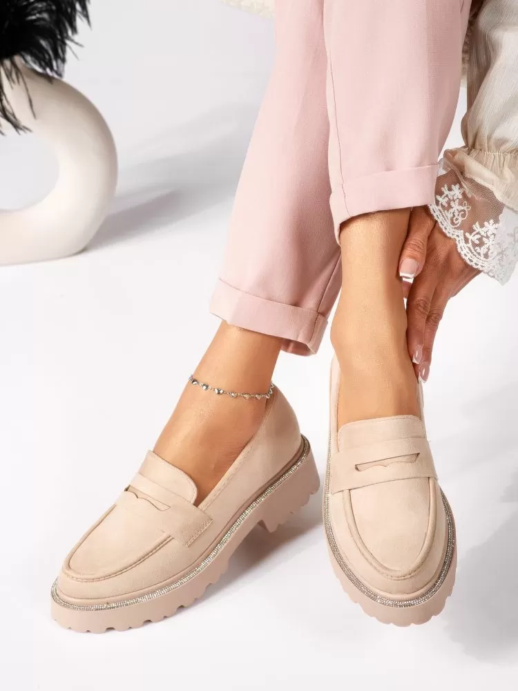 Pantofi casual dama bej din piele ecologica intoarsa Zuri #18380