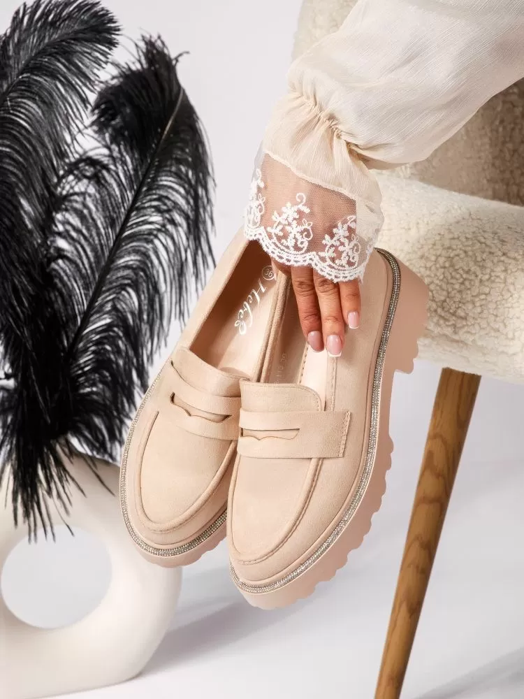 Pantofi casual dama bej din piele ecologica intoarsa Zuri #18380