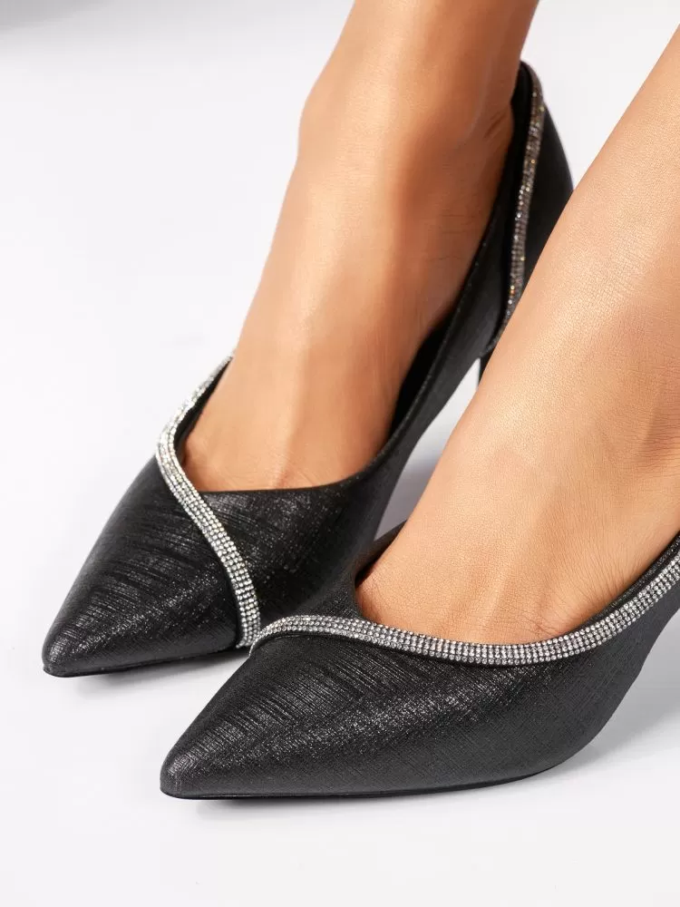 Pantofi cu toc dama negri din piele ecologica Drew #18408