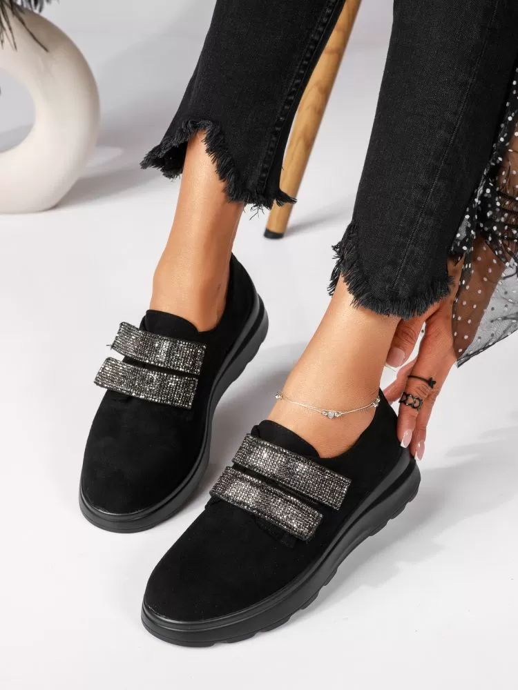 Pantofi casual dama negri din piele ecologica intoarsa Harley #18439