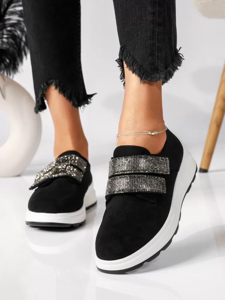 Pantofi casual dama negri din piele ecologica intoarsa Harley #18441