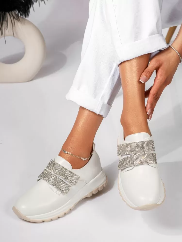 Pantofi casual dama albi din piele ecologica Keisha #18442