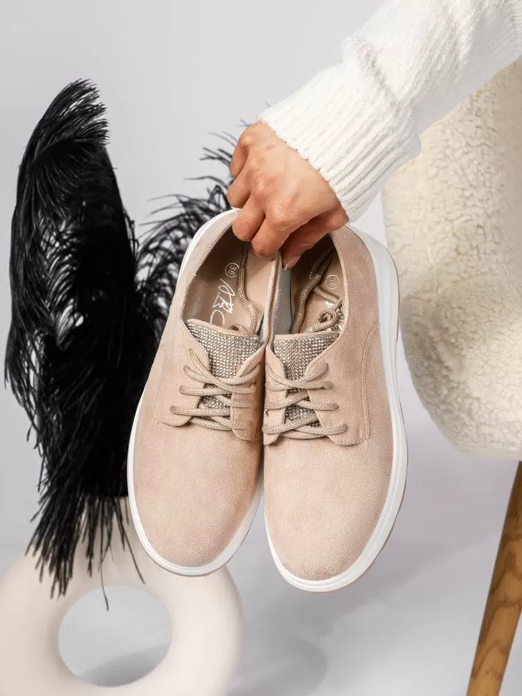 Pantofi casual dama bej din piele ecologica intoarsa Lily #18448