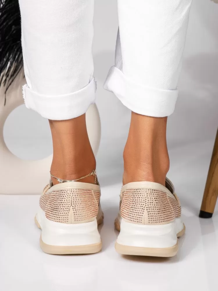 Pantofi casual dama bej din piele ecologica intoarsa Mary #18451