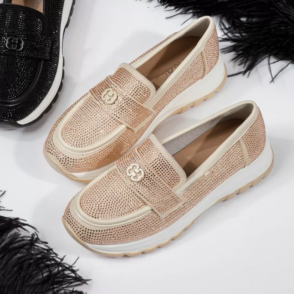 Pantofi casual dama bej din piele ecologica intoarsa Mary #18451