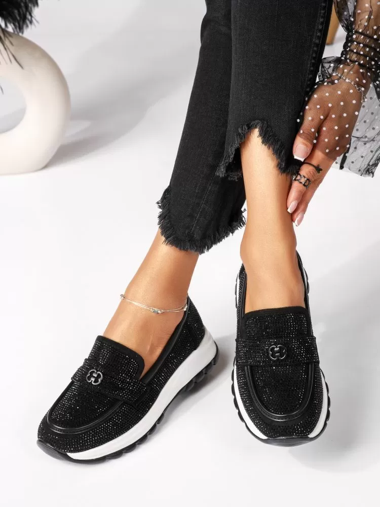 Pantofi casual dama negri din piele ecologica intoarsa Mary #18452