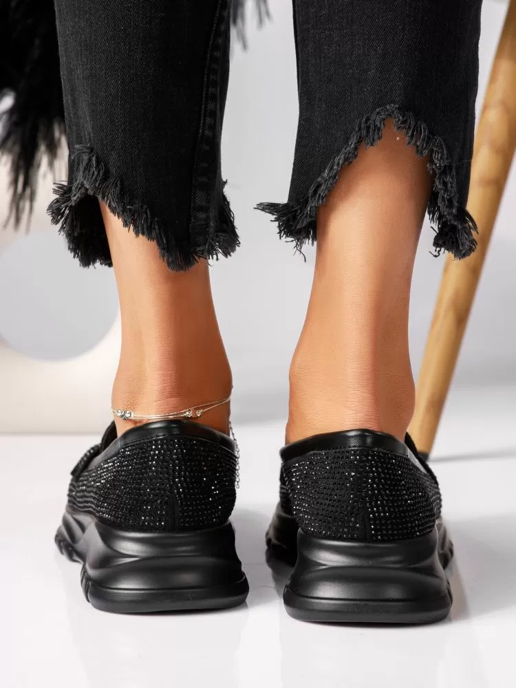 Pantofi casual dama negri din piele ecologica intoarsa Mary #18453