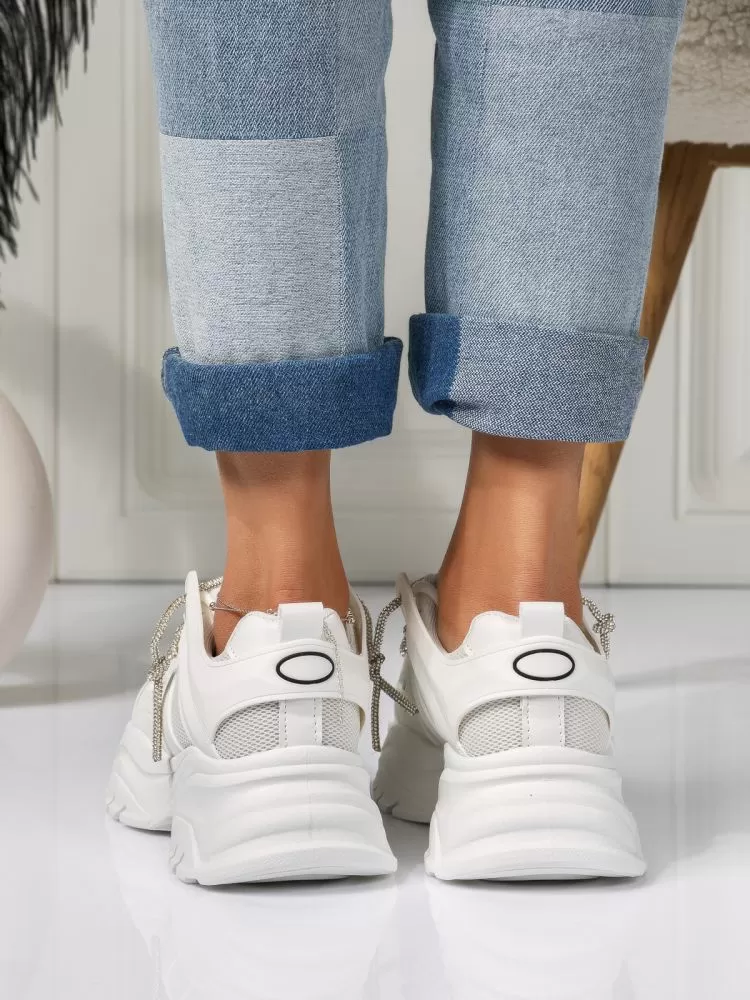 Adidasi dama albi din piele ecologica Ellie #18462