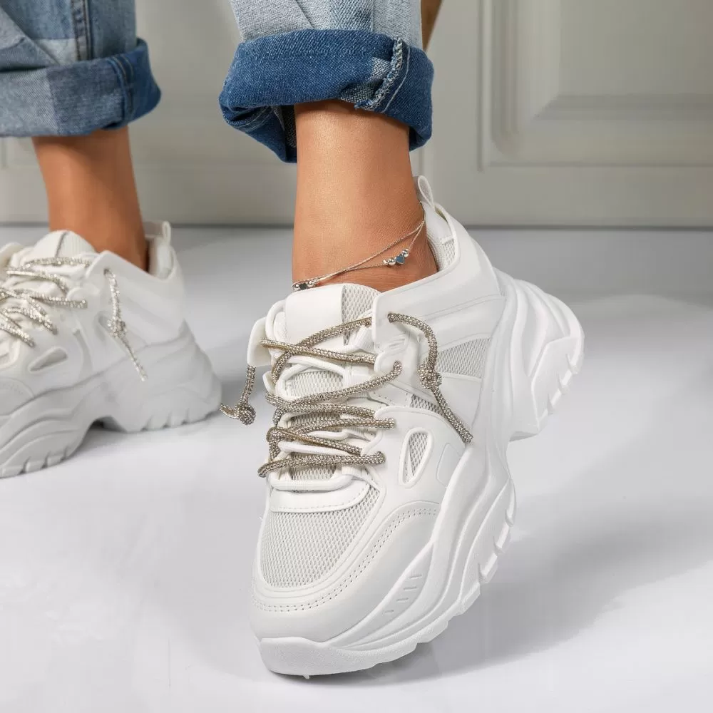 Adidasi dama albi din piele ecologica Ellie #18462