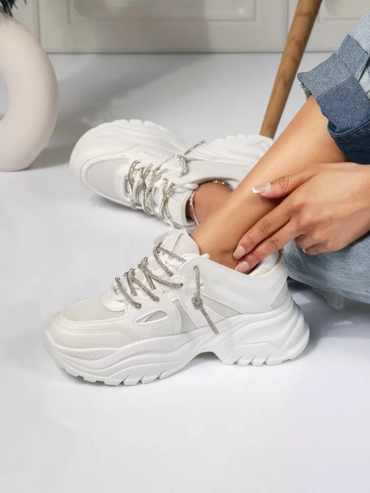 Adidasi dama albi din piele ecologica Ellie #18462
