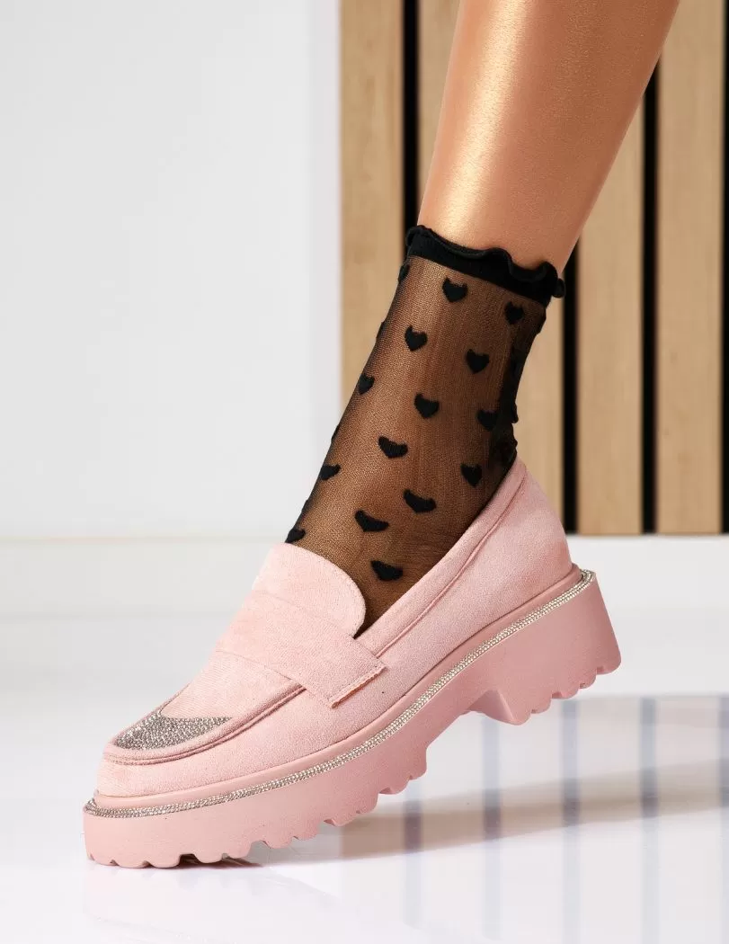 Pantofi casual dama roz din piele ecologica intoarsa Neo #18566
