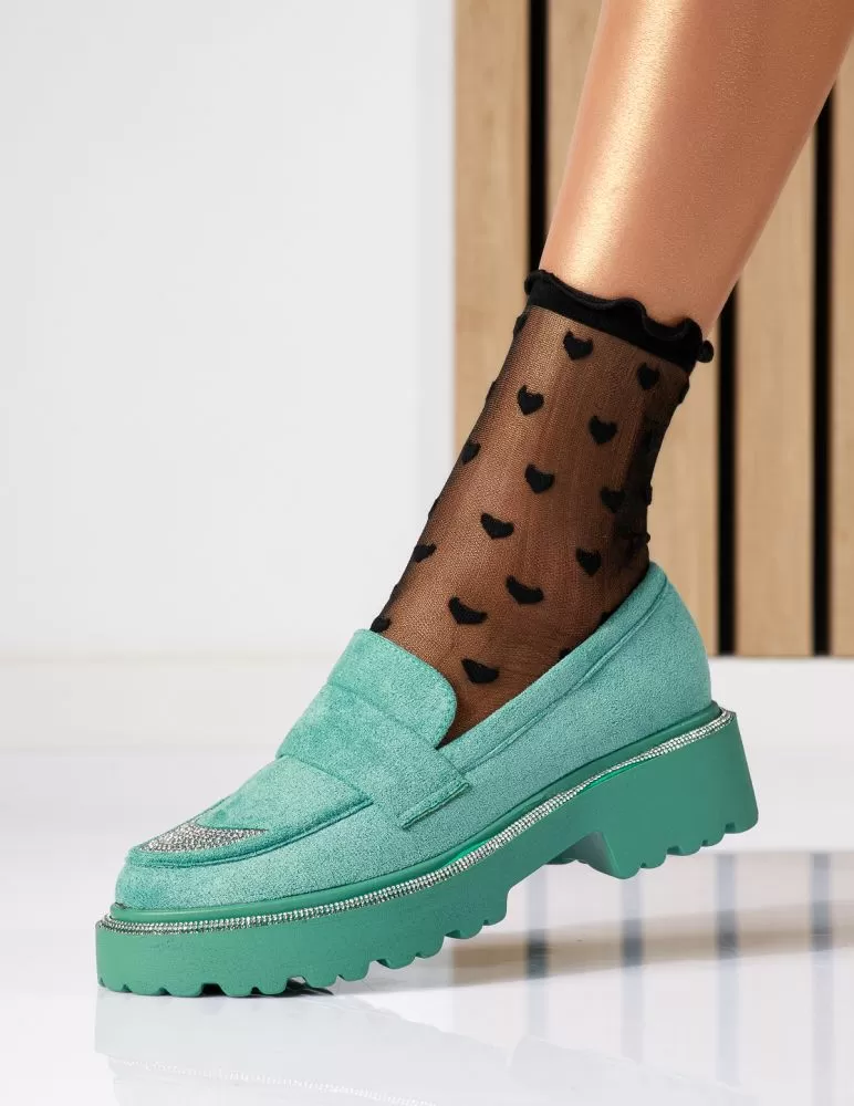 Pantofi casual dama verzi din piele ecologica intoarsa Neo #18568