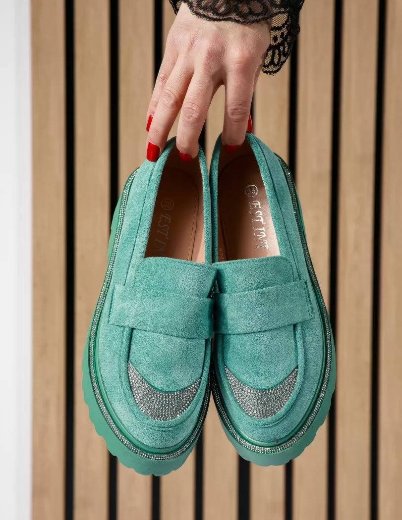 Pantofi casual dama verzi din piele ecologica intoarsa Neo #18568