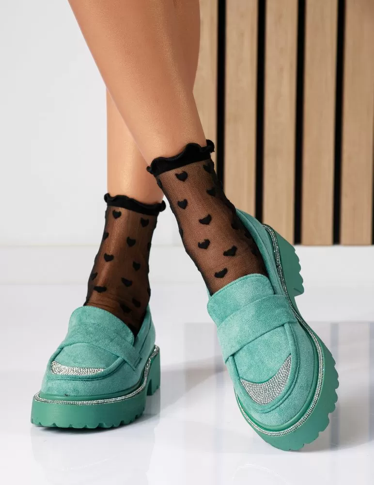 Pantofi casual dama verzi din piele ecologica intoarsa Neo #18568