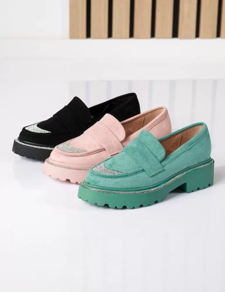 Pantofi casual dama verzi din piele ecologica intoarsa Neo #18568