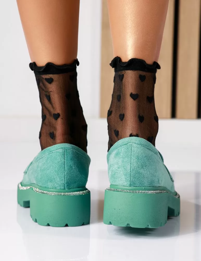 Pantofi casual dama verzi din piele ecologica intoarsa Neo #18568