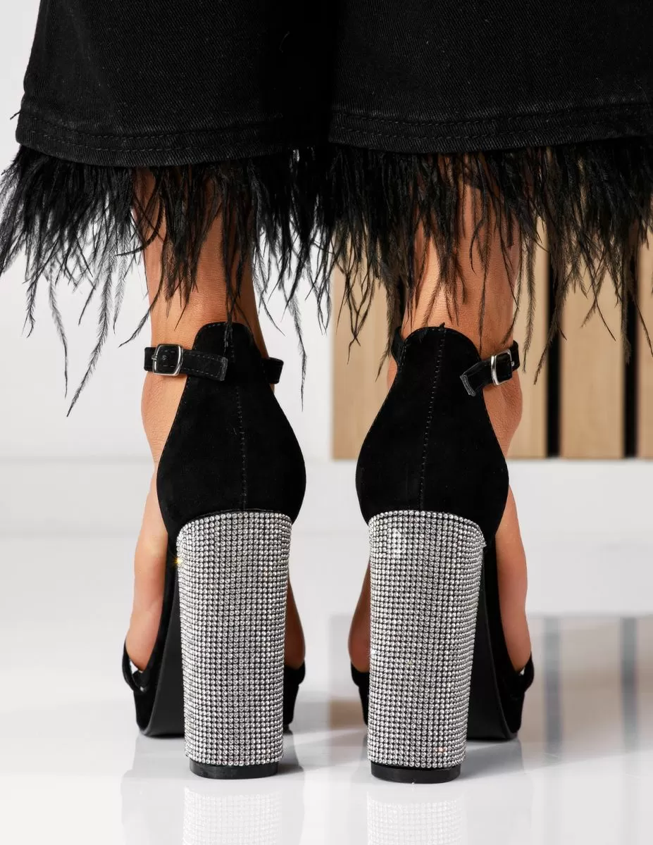 Sandale cu toc dama negre din piele ecologica intoarsa Fury #18600