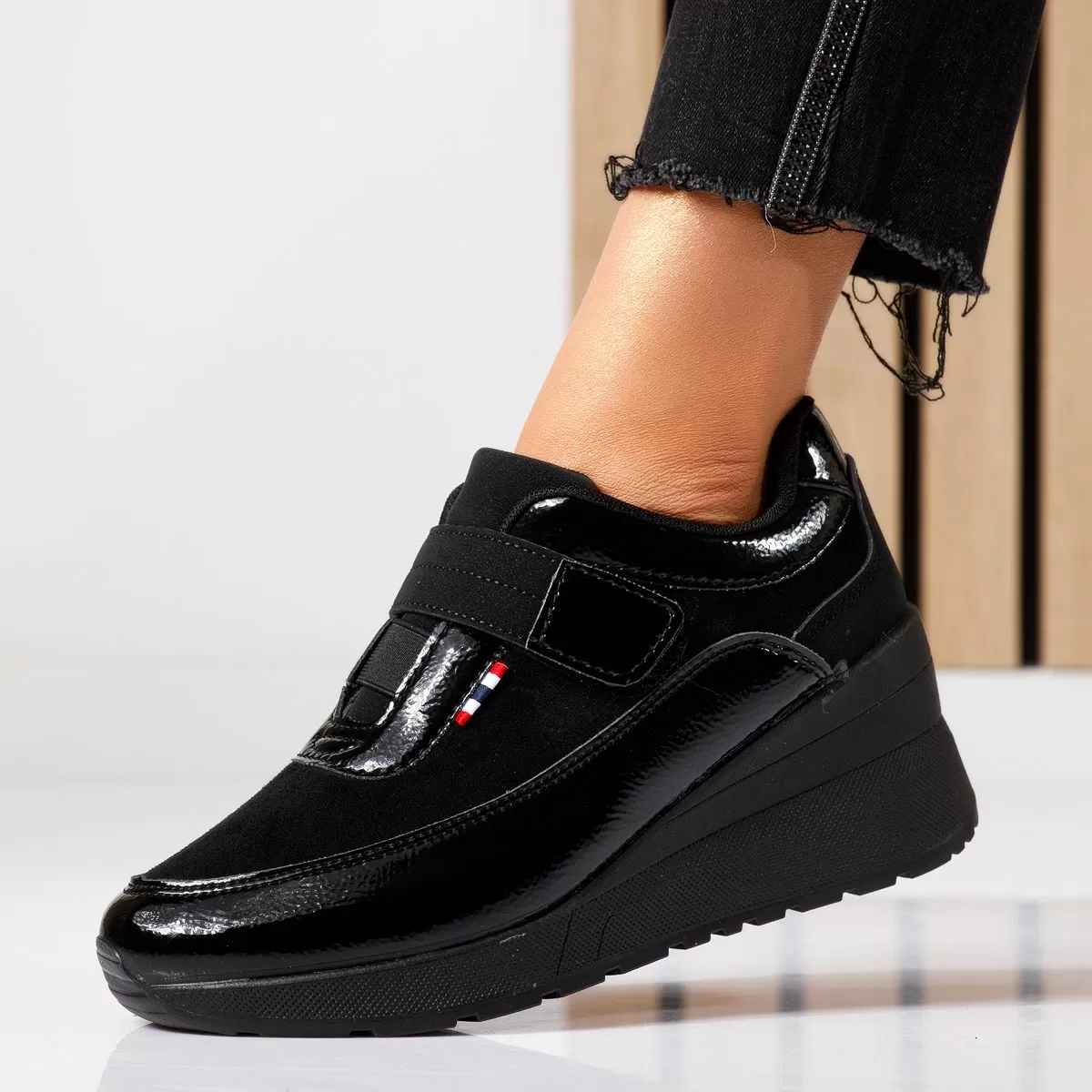 Adidasi dama cu platforma negri din piele ecologica Anais #18700