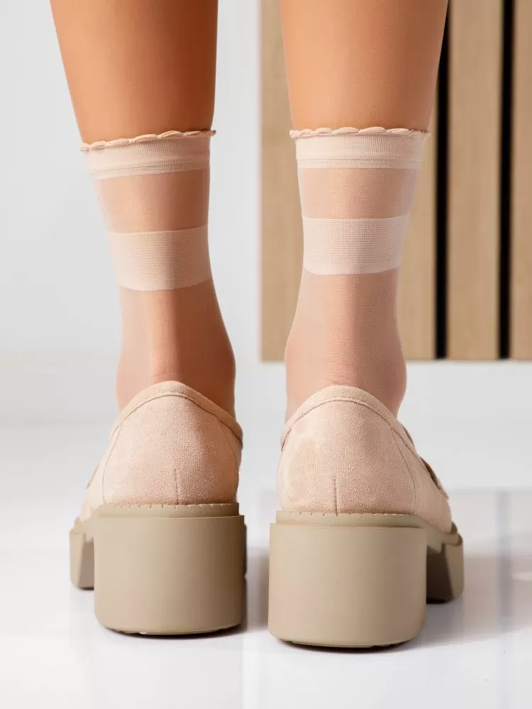Pantofi casual dama bej din piele ecologica intoarsa Luca #18733