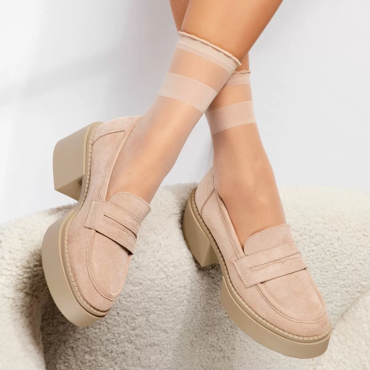 Pantofi casual dama bej din piele ecologica intoarsa Luca #18733