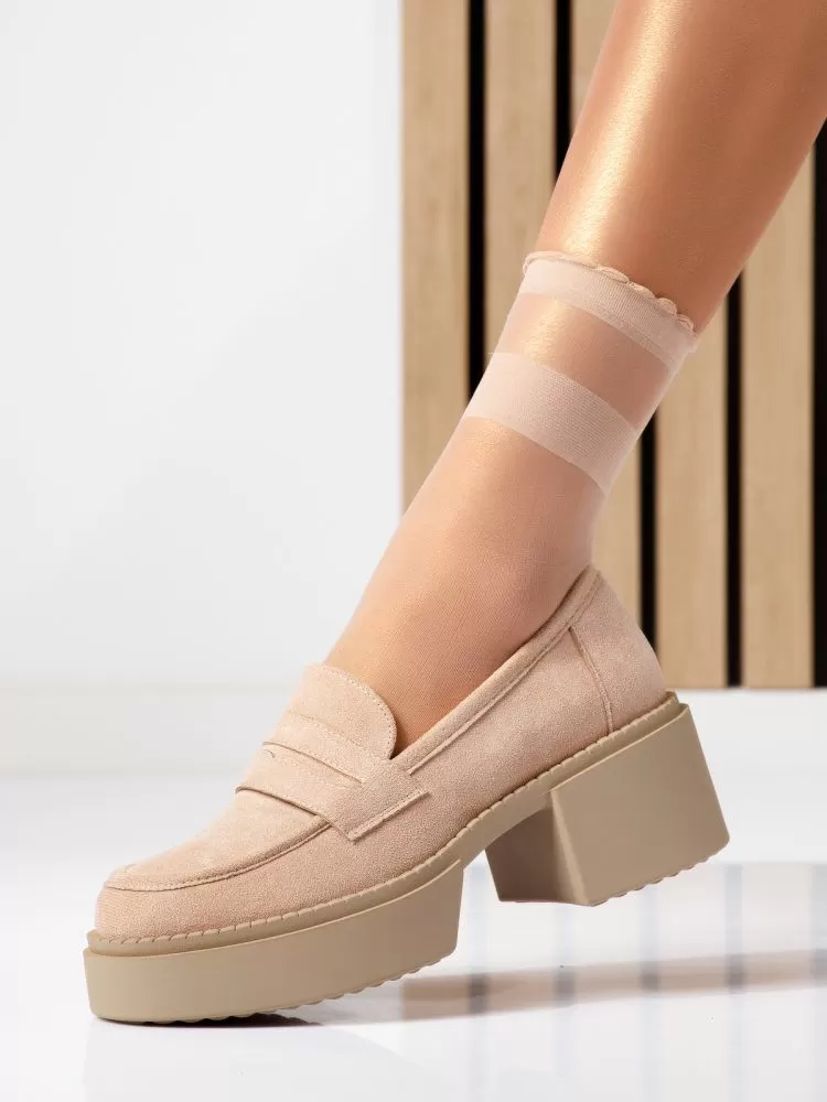 Pantofi casual dama bej din piele ecologica intoarsa Luca #18733