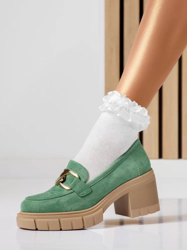 Pantofi casual dama verzi din piele ecologica intoarsa Mila #18744