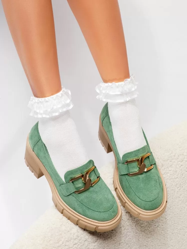 Pantofi casual dama verzi din piele ecologica intoarsa Mila #18744