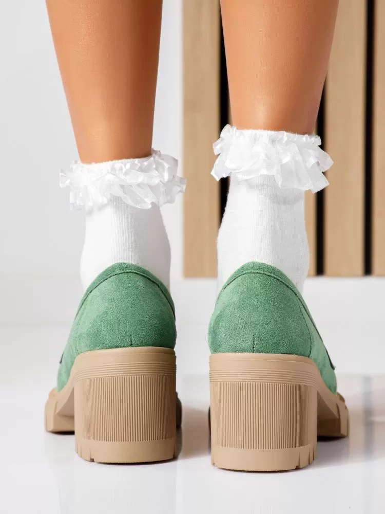 Pantofi casual dama verzi din piele ecologica intoarsa Mila #18744