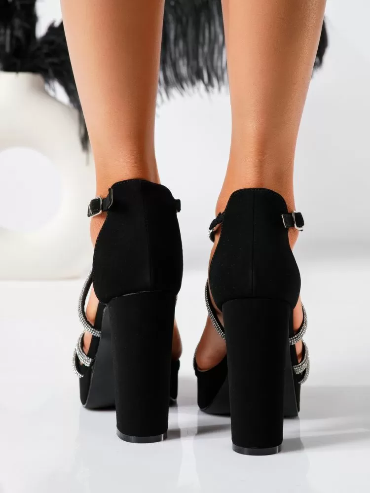 Sandale cu toc dama negre din piele ecologica Riley #18763