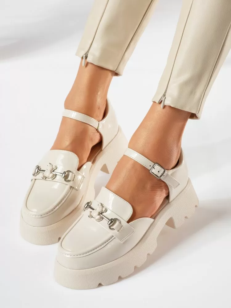 Pantofi casual dama bej din piele ecologica lacuita Mina #18836