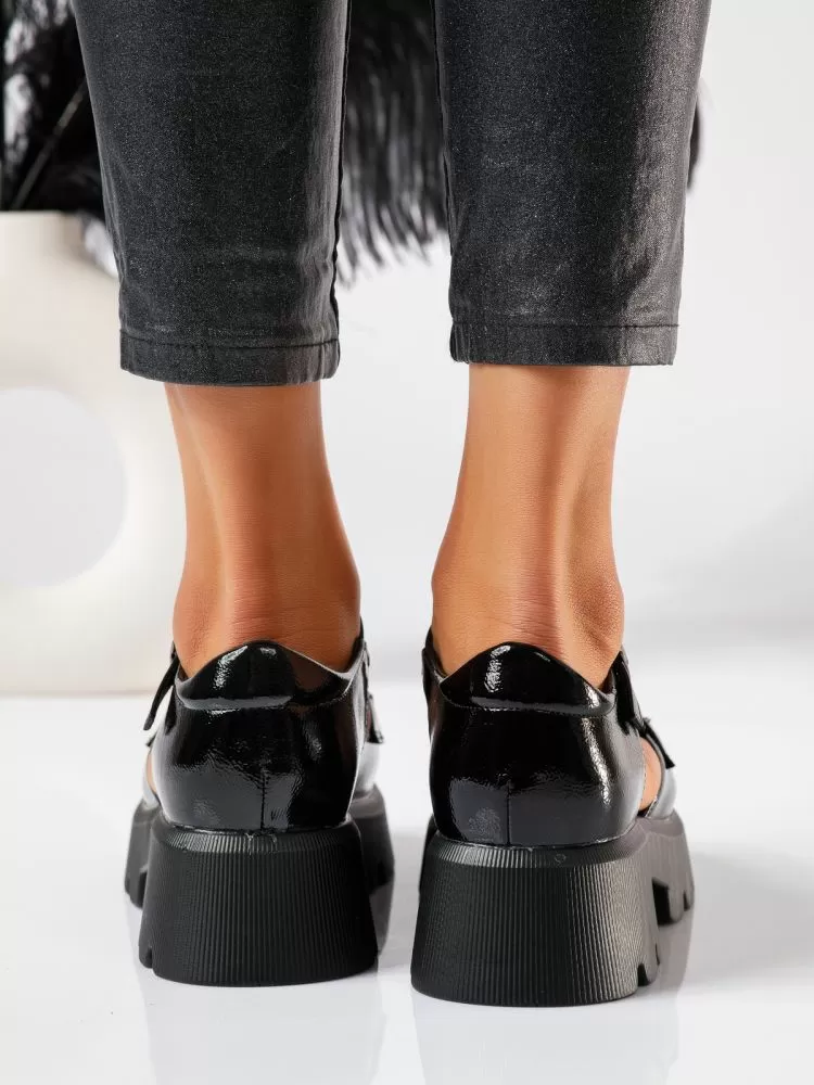 Pantofi casual dama negri din piele ecologica lacuita Mina #18837