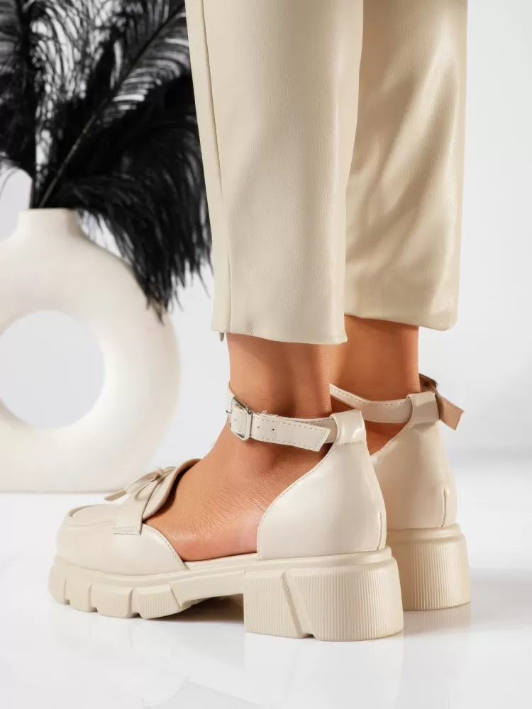 Pantofi casual dama bej din piele ecologica Mara #18839
