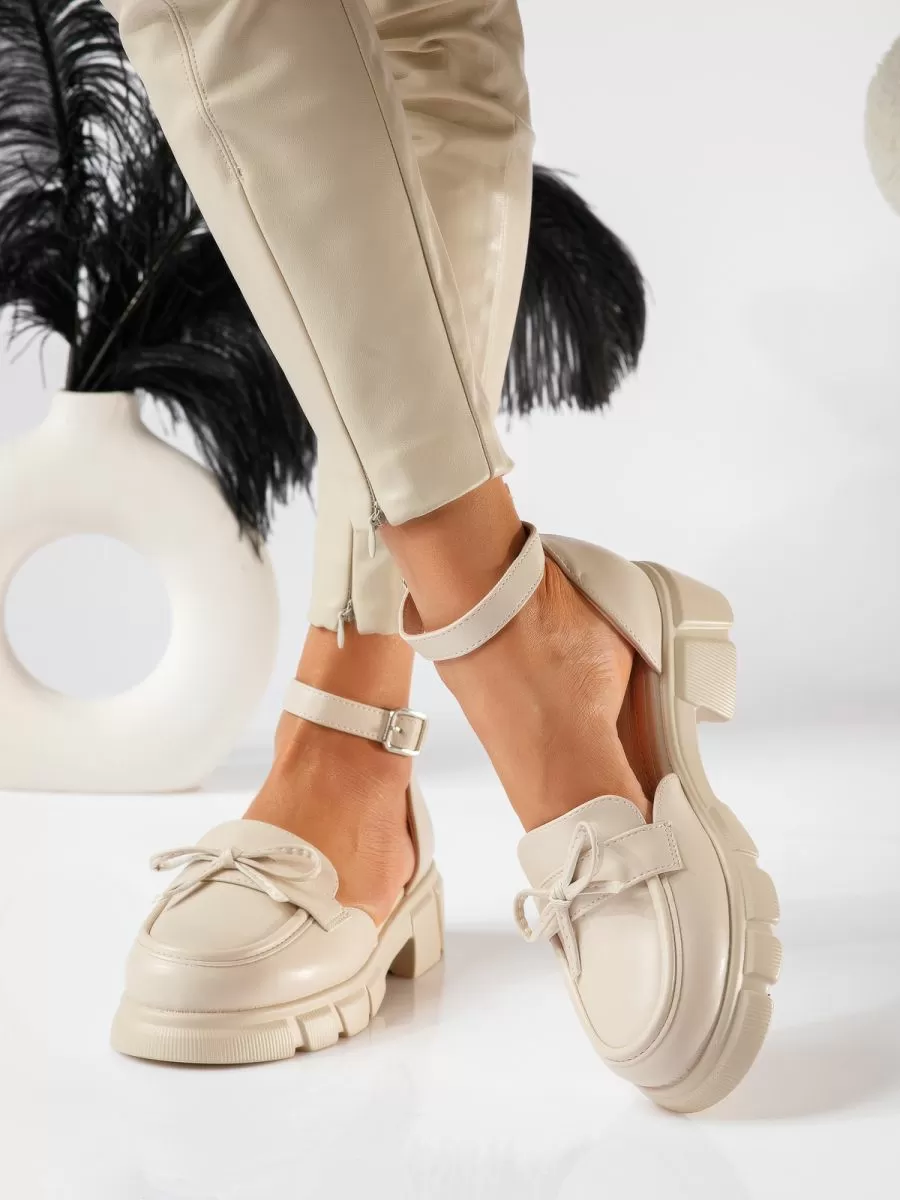 Pantofi casual dama bej din piele ecologica Mara #18839