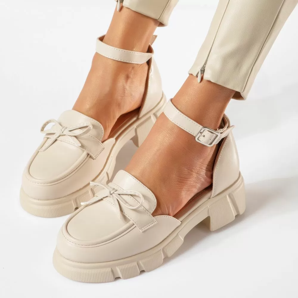 Pantofi casual dama bej din piele ecologica Mara #18839