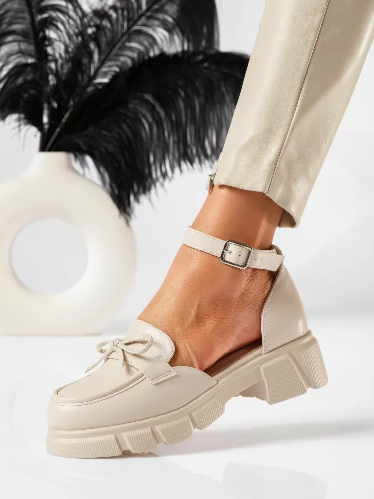 Pantofi casual dama bej din piele ecologica Mara #18839
