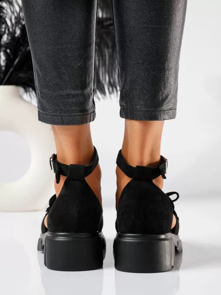 Pantofi casual dama negri din piele ecologica intoarsa Mara #18840
