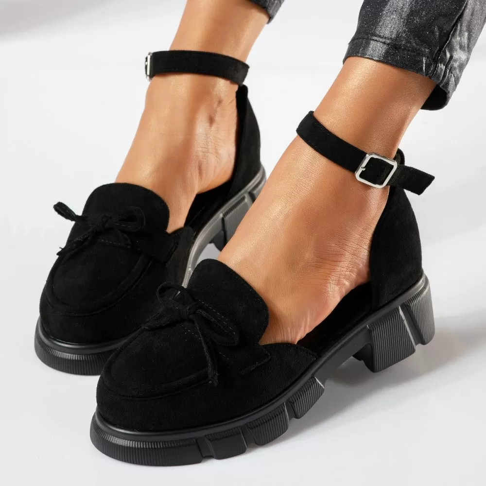 Pantofi casual dama negri din piele ecologica intoarsa Mara #18840