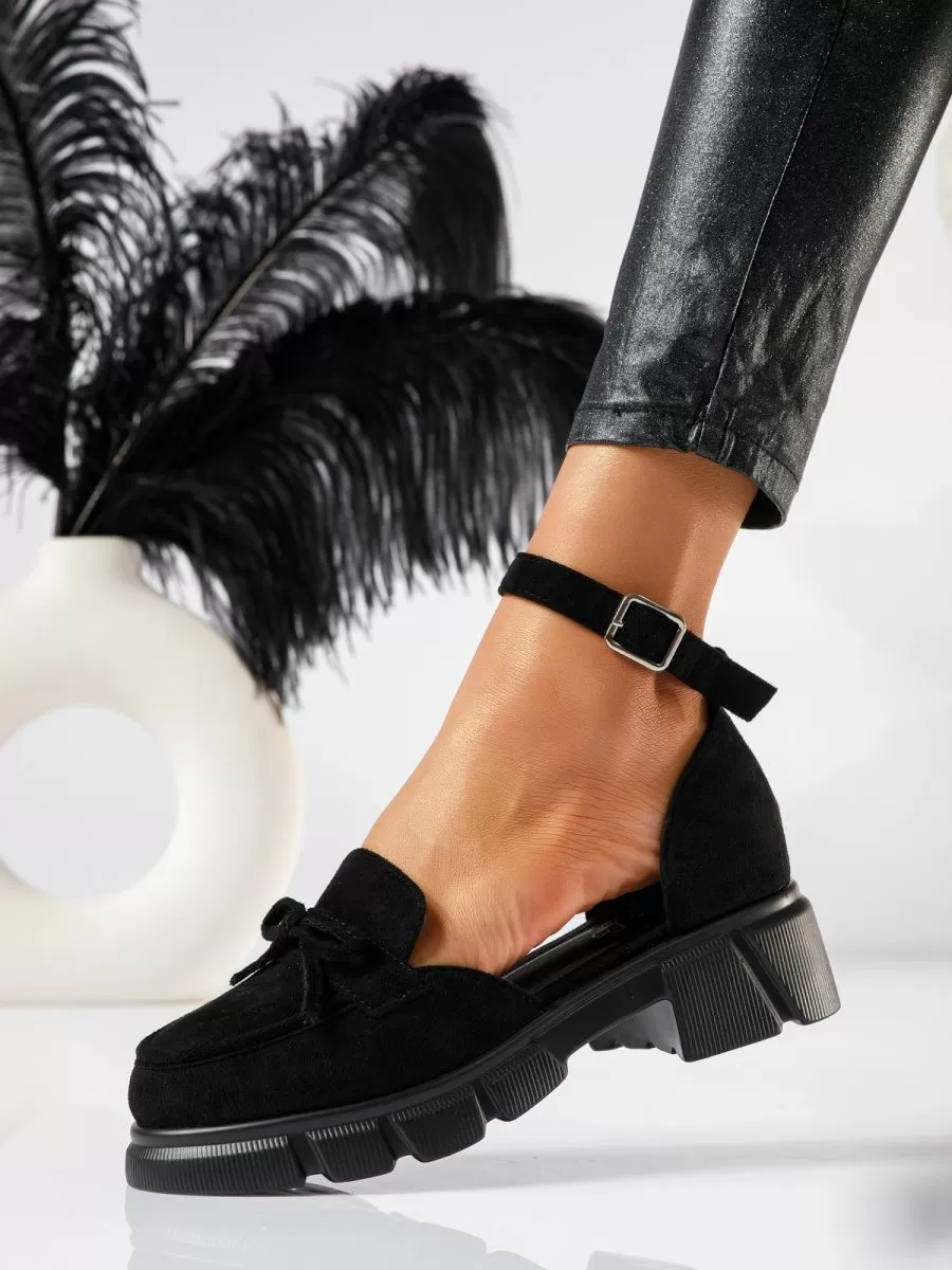 Pantofi casual dama negri din piele ecologica intoarsa Mara #18840